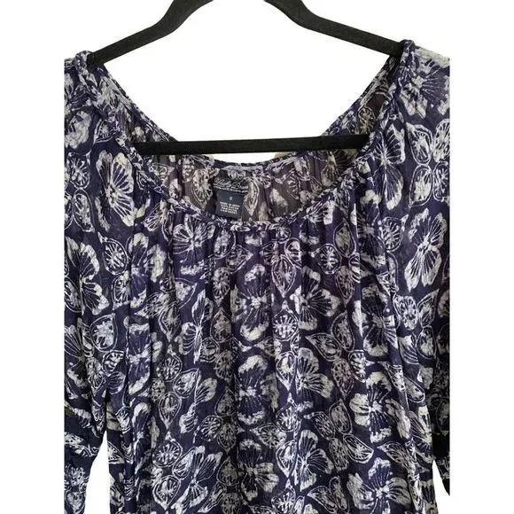 Lucky Brand Women's Size Small Estelle Printed Top Boho Sheer Trim Mid Sleeve - Picture 5 of 11